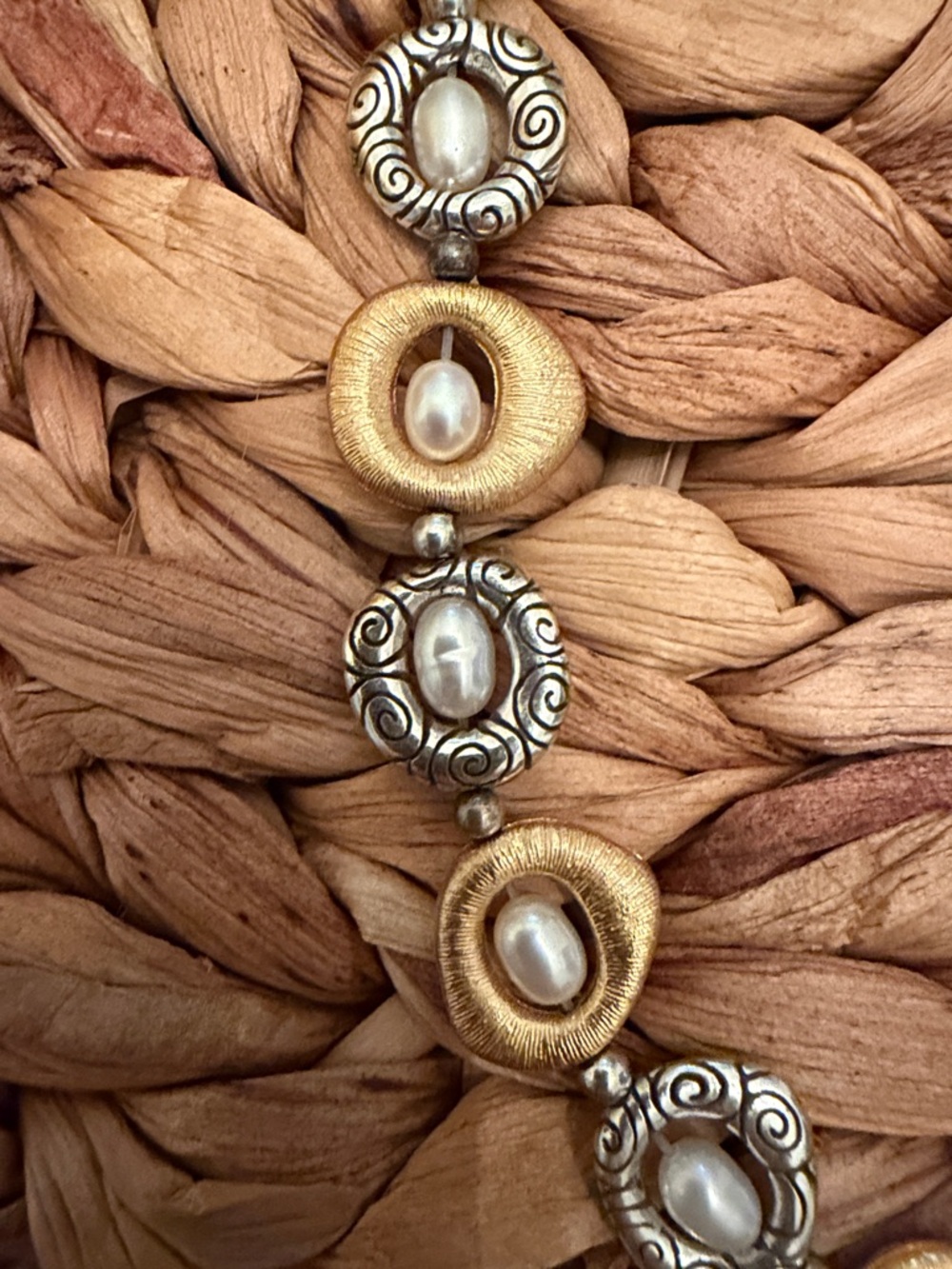 Gold and Silver Two-Tone Beaded Necklace and Earring Set - Picture 2 of 2